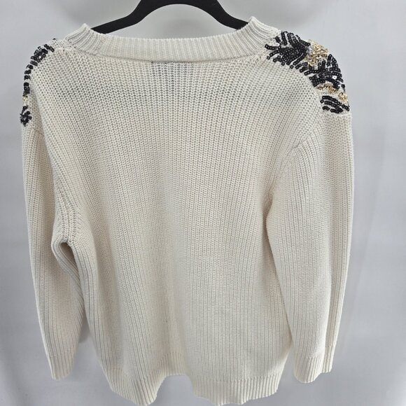 Lane Bryant Ivory Sequin Embellished Beads Pullover Ribbed Sweater 14/16 - Picture 2 of 9